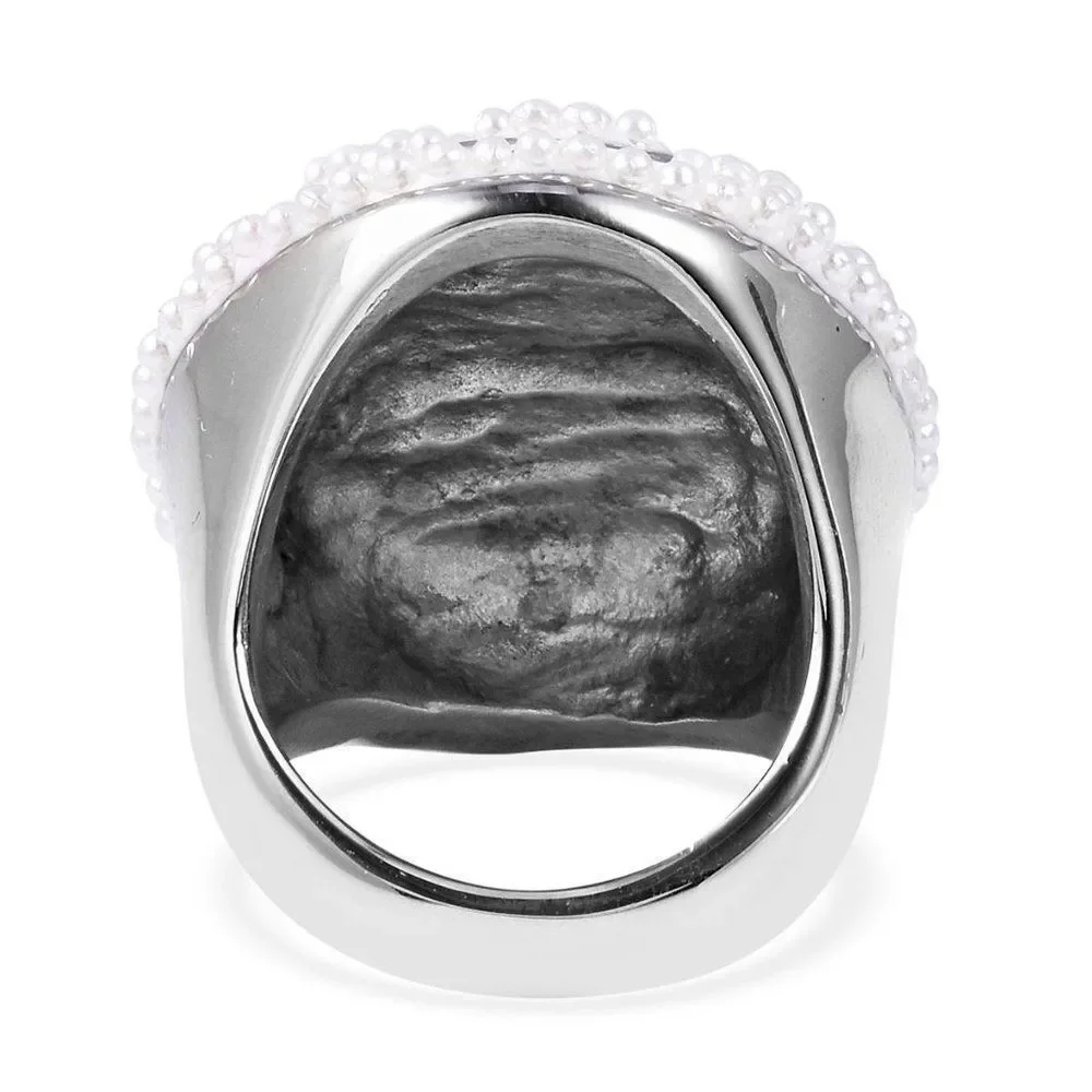 Simulated Pearl Ring in Stainless Steel Size 9